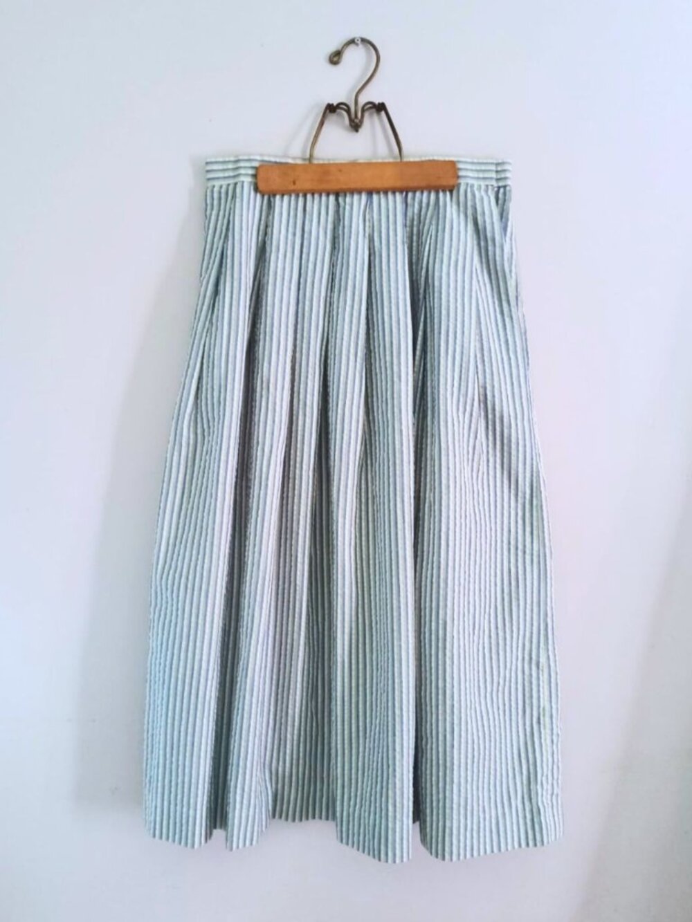 Handmade Vintage Cotton Striped Circle Skirt Blue White Grey Pinstripe Size M